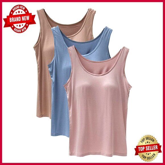Tops - Built-in Bra Tank Top for Women, Casual Yoga Layer Camisole, S-3XL